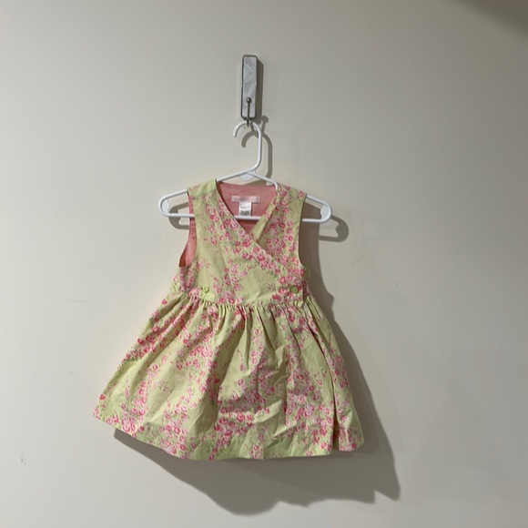 • Janie and Jack • Little Girls Rose Floral V Neck Dress Light Green, Pink - Picture 1 of 4